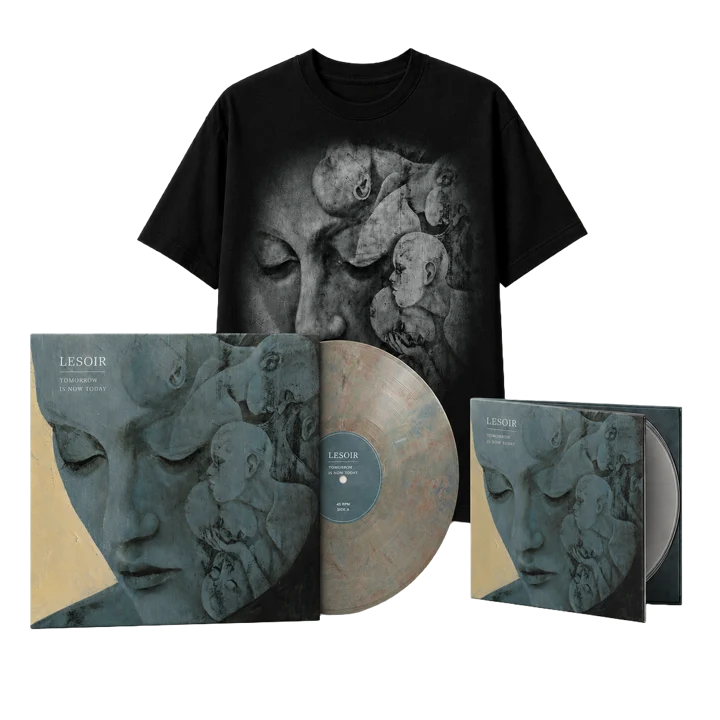 Tomorrow Is Now Today bundle: marbled vinyl LP, CD digipak and black t-shirt printed with the album painting